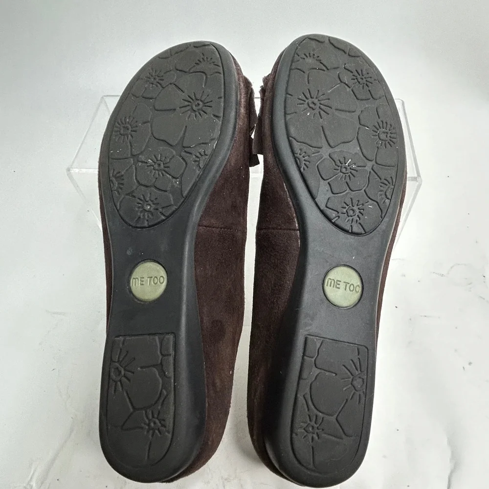 Me Too Alexis Brown Suede Ruffle Ballet Flats Womens 7.5 M‎ Round Toe Shoes
